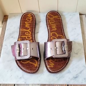 Sam Edelman Granada Flat Snakeskin-Embossed Metallic Sandals